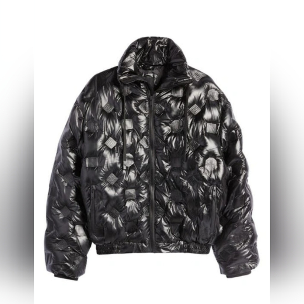 Size S - RIVER ISLAND Oversized Fit Ri Black Monogram Puffer Jacket - Picture 2 of 8